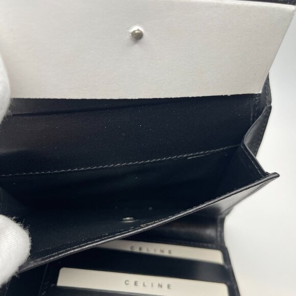 Celine Triomphe Printed Canvas & Leather Compact Wallet - Black - Preowned - Picture 10 of 13